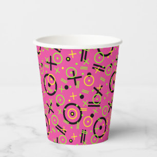 80's/90's Neon Pink And Blue Doodle Pattern Paper Cups