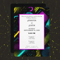 80s 90s Neon Retro Pattern Wedding Invitation