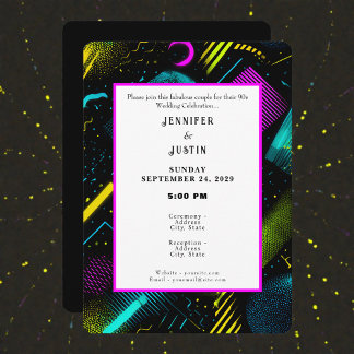 80s 90s Neon Retro Pattern Wedding Invitation
