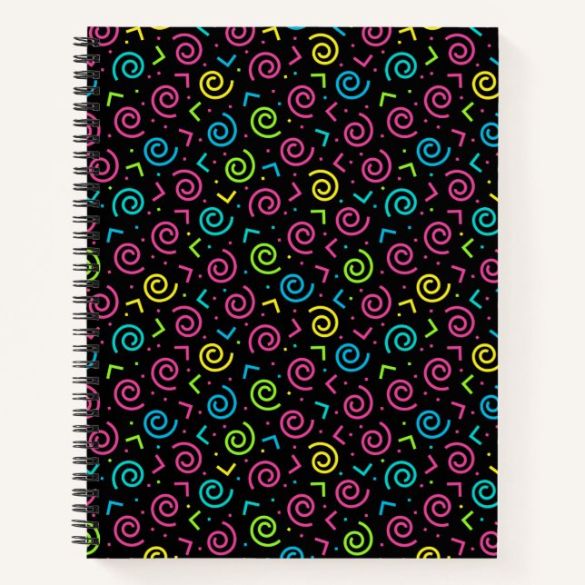 80's/90's Retro Black & Neon Doodle Pattern Notebook (Front)