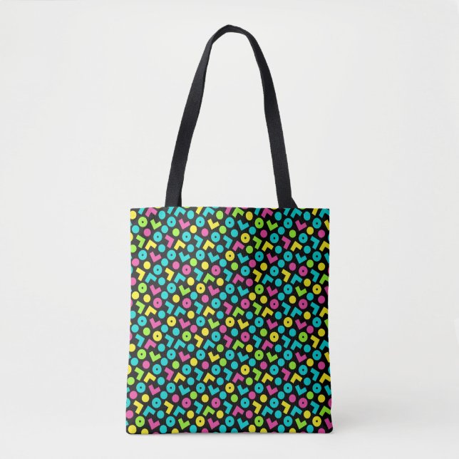 80's/90's Retro Black & Neon Pattern Tote Bag (Front)