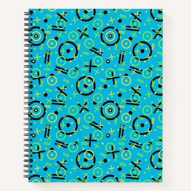 80's/90's Retro Neon Blue Doodle Pattern Notebook (Front)