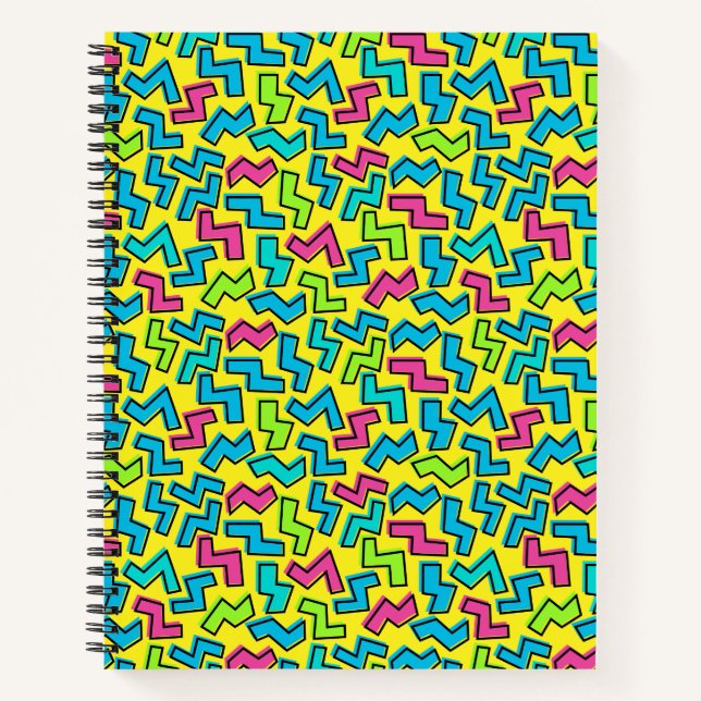 80's/90's Retro Neon Doodle Pattern Notebook (Front)