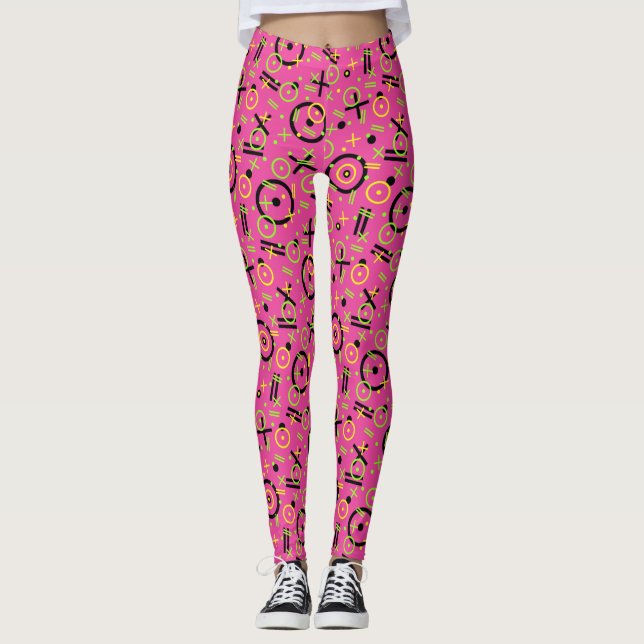 80's/90's Retro Neon Pink Doddle Pattern Leggings (Front)
