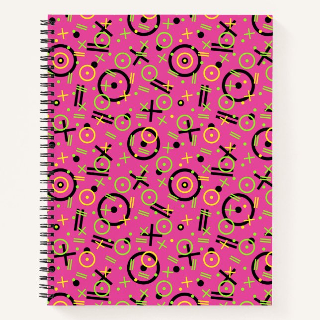 80's/90's Retro Neon Pink Doodle Pattern Notebook (Front)