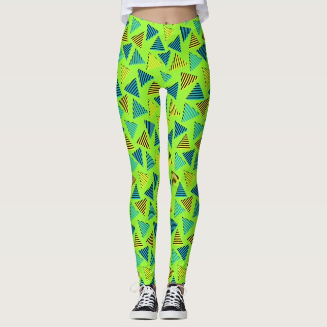 80's/90's Retro Neon Triangles Pattern Leggings (Front)