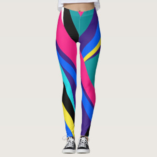 80s 90s Retro Neon Wave Colour Block Leggings