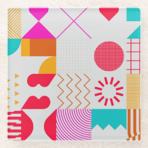 80s-90s Trendy Geometric Background Glass Coaster