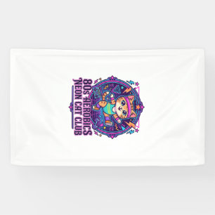 80s Aerobics Neon Cat Funny Cat Lover Design - 80s Banner