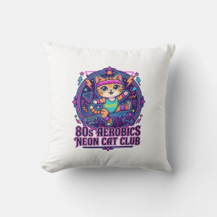 80s Aerobics Neon Cat Funny Cat Lover Design - 80s Cushion