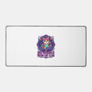 80s Aerobics Neon Cat Funny Cat Lover Design - 80s Desk Mat