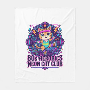 80s Aerobics Neon Cat Funny Cat Lover Design - 80s Fleece Blanket