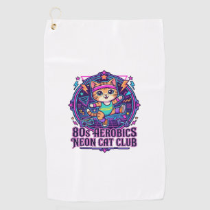 80s Aerobics Neon Cat Funny Cat Lover Design - 80s Golf Towel