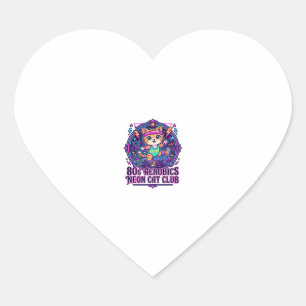 80s Aerobics Neon Cat Funny Cat Lover Design - 80s Heart Sticker