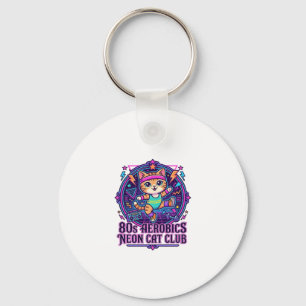 80s Aerobics Neon Cat Funny Cat Lover Design - 80s Key Ring