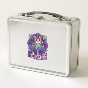 80s Aerobics Neon Cat Funny Cat Lover Design - 80s Metal Lunch Box