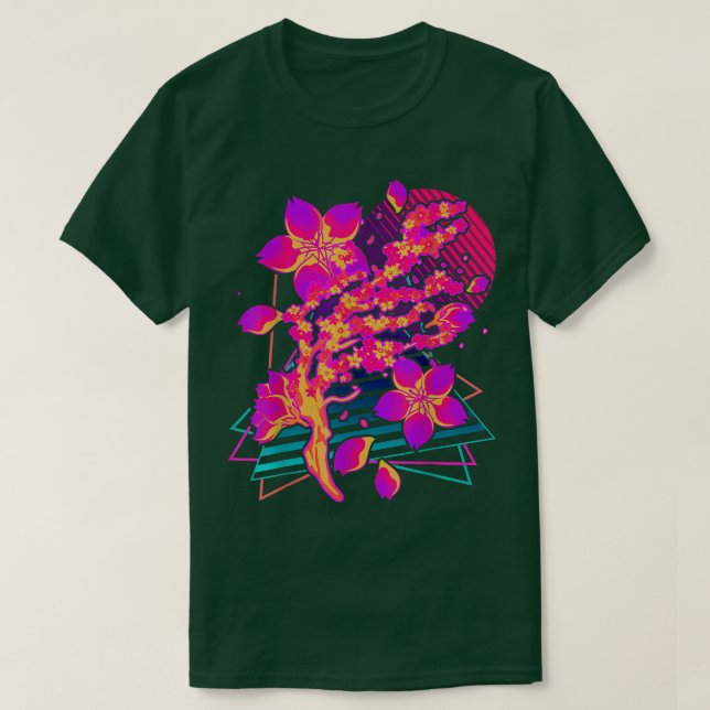 80s Art Sakura Flower Japan Retro Vaporwave Cherry T-Shirt (Design Front)