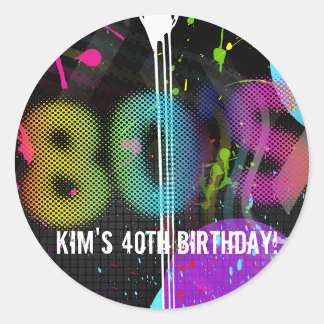 80's Bash Retro Rainbow Splash Birthday Party Classic Round Sticker (Front)