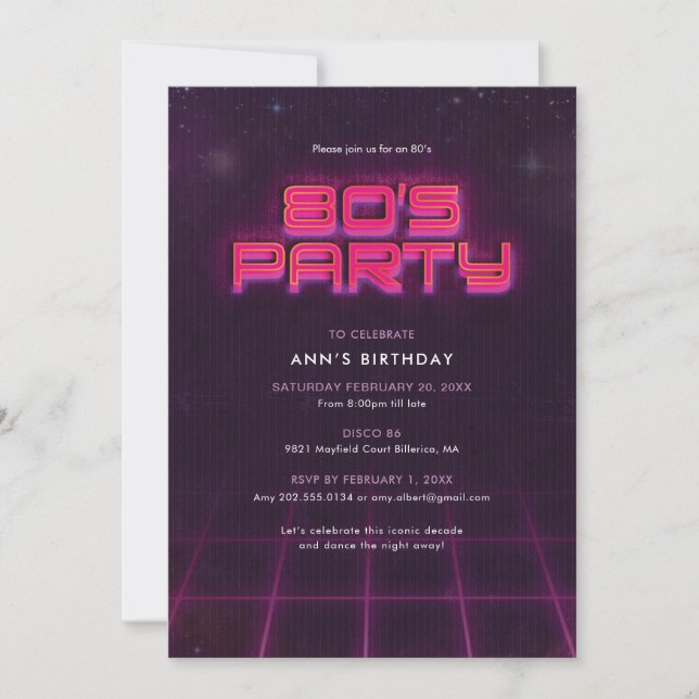 80's Birthday Party Invitation (Front)