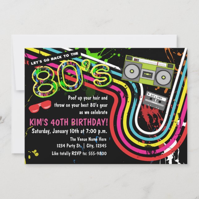 80's Birthday Party Retro Grunge Event Party Invitation (Front)