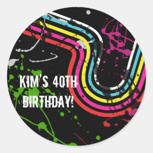 80's Birthday Party Retro Treat Favour Classic Round Sticker