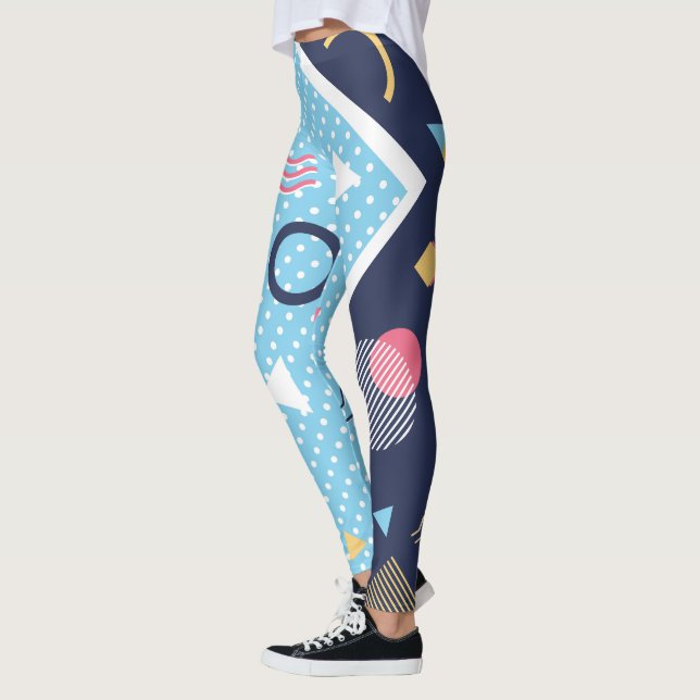 80's Blue Light Blue Geometric Shape  Leggings (Left)