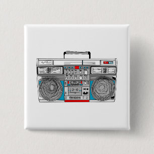 80s boombox illustration 15 cm square badge