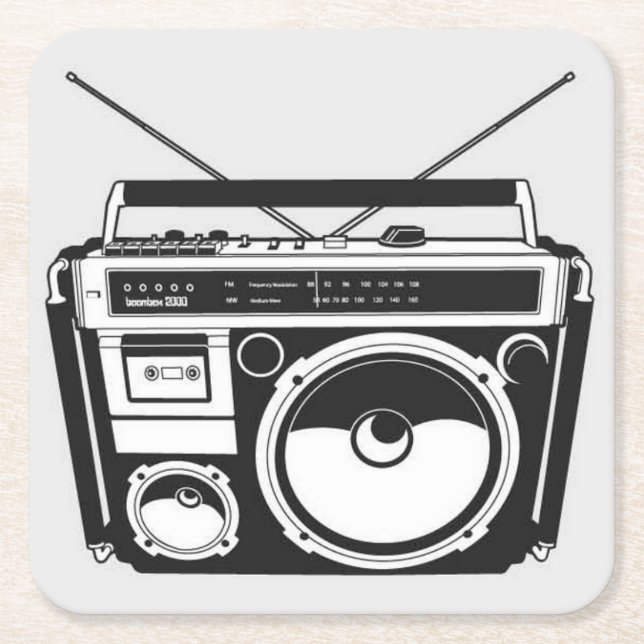 80s Boombox Square Paper Coaster (Front)