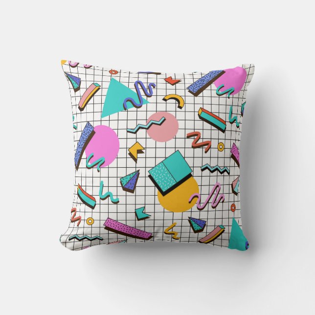 80s Bright Chequered: Vintage Geometric. Cushion (Front)