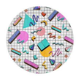 80s Bright Chequered: Vintage Geometric. Cutting Board