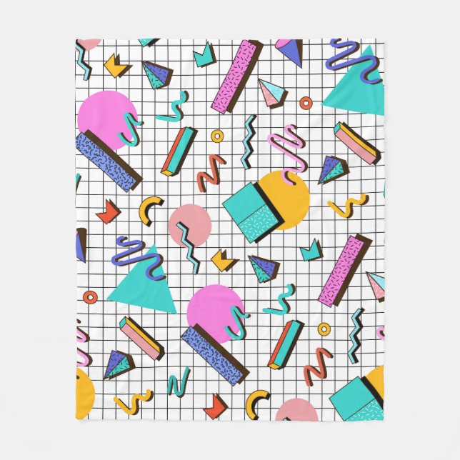 80s Bright Chequered: Vintage Geometric. Fleece Blanket (Front)