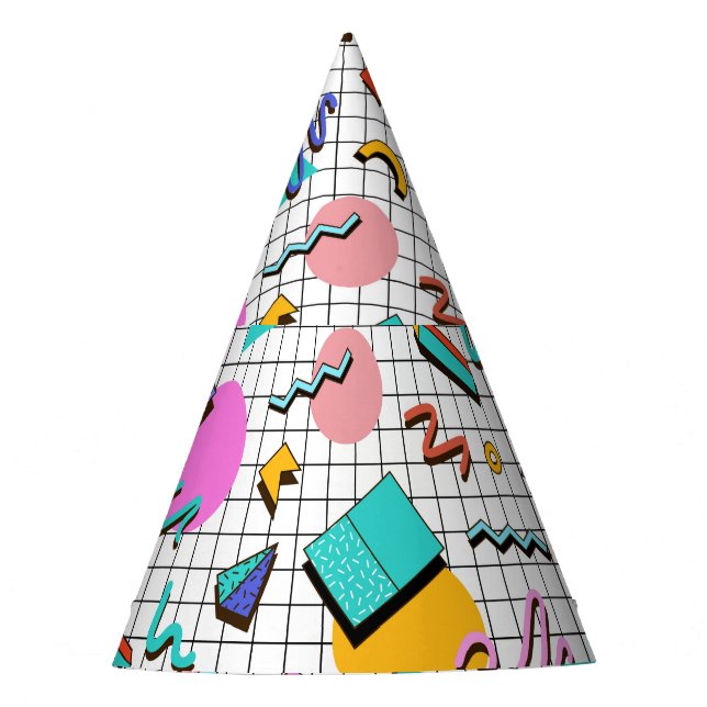80s Bright Chequered: Vintage Geometric. Party Hat (Front)