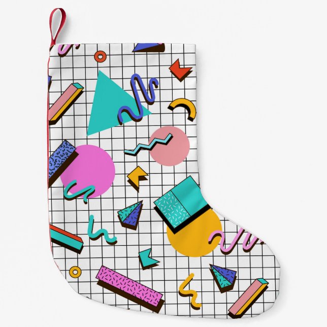 80s Bright Chequered: Vintage Geometric. Small Christmas Stocking (Front)
