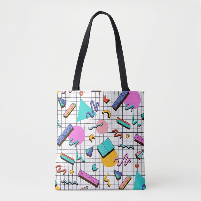 80s Bright Chequered: Vintage Geometric. Tote Bag (Front)