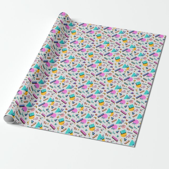 80s Bright Chequered: Vintage Geometric. Wrapping Paper (Unrolled)