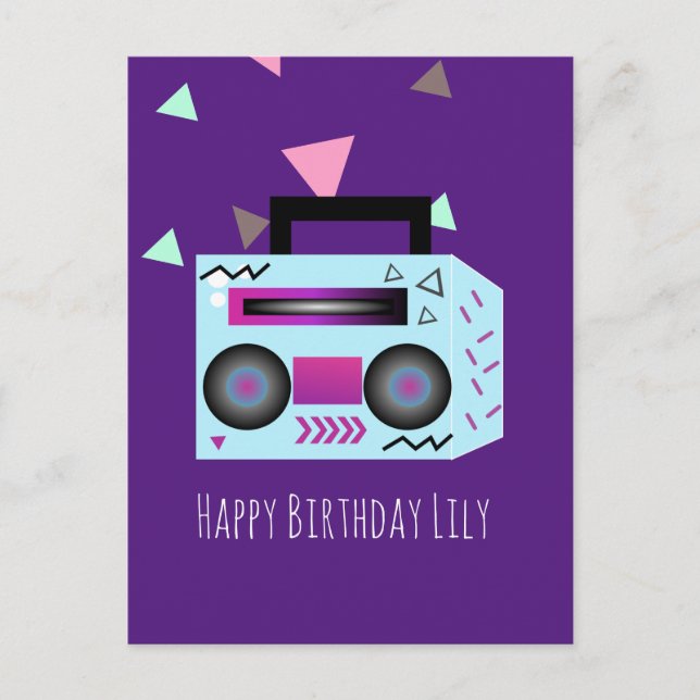 80s Bright Music System Happy Birthday Name Card (Front)