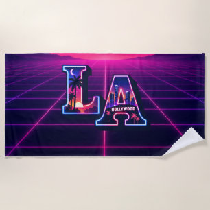 80s California Style Neon LA Typography Art  Beach Towel