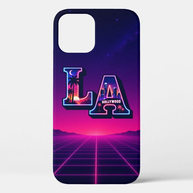 80s California Style Neon LA Typography Art Case-Mate iPhone Case (Back)