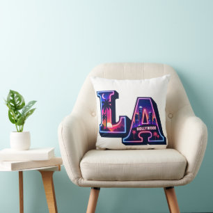 80s California Style Neon LA Typography Art Cushion