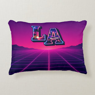 80s California Style Neon LA Typography Art Decorative Cushion