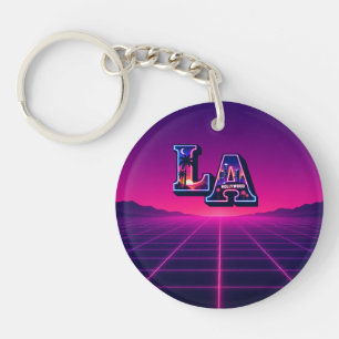 80s California Style Neon LA Typography Art  Key Ring