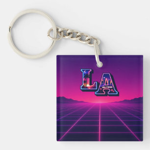 80s California Style Neon LA Typography Art  Key Ring