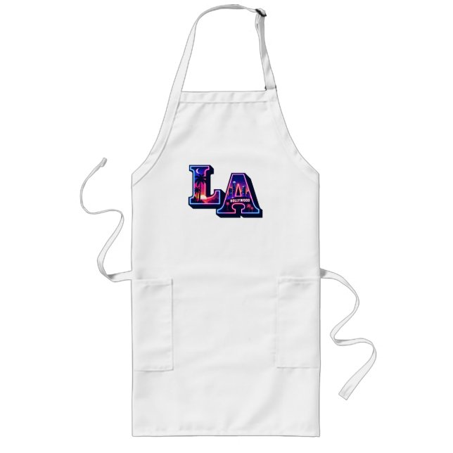 80s California Style Neon LA Typography Art Long Apron (Front)
