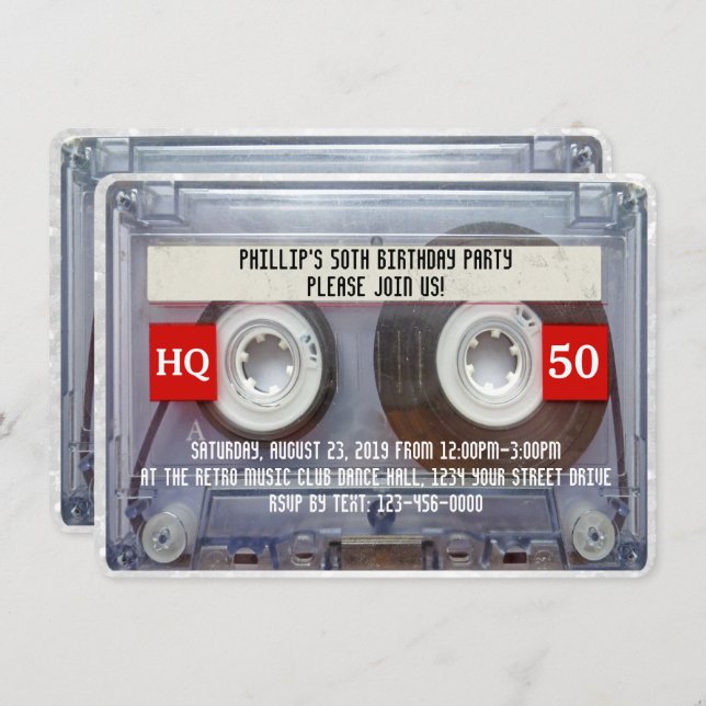 80s Cassette Mixtape 50th Birthday Party Invitation (Front/Back)