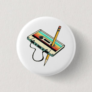 80s Cassette Tape Pencil 1980s Retro Vintage Throw 3 Cm Round Badge
