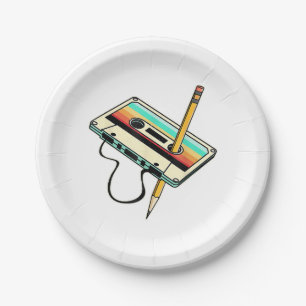 80s Cassette Tape Pencil 1980s Retro Vintage Throw Paper Plate