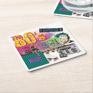80s Collage Square Paper Coaster