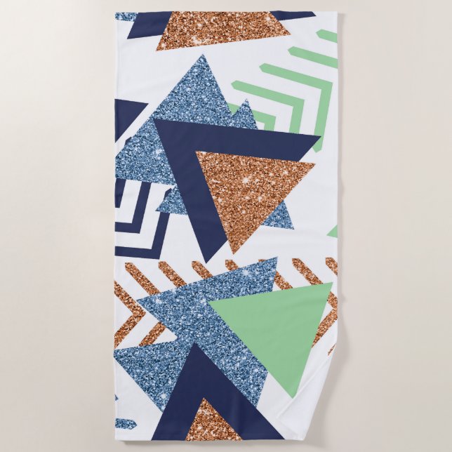 80s Colour Abstract | Navy Rose Gold Mint 90s Beach Towel (Front)