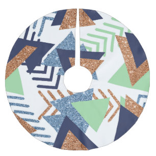 80s Colour Abstract   Navy Rose Gold Mint 90s Brushed Polyester Tree Skirt