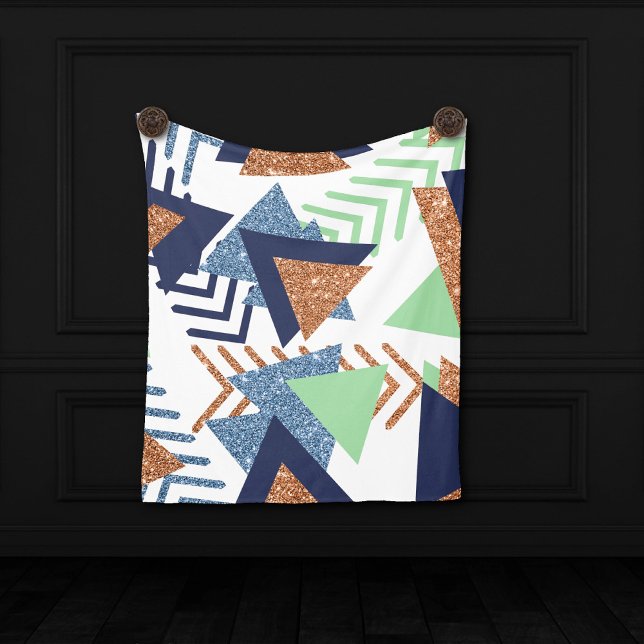 80s Colour Abstract | Navy Rose Gold Mint 90s Fleece Blanket (Creator Uploaded)